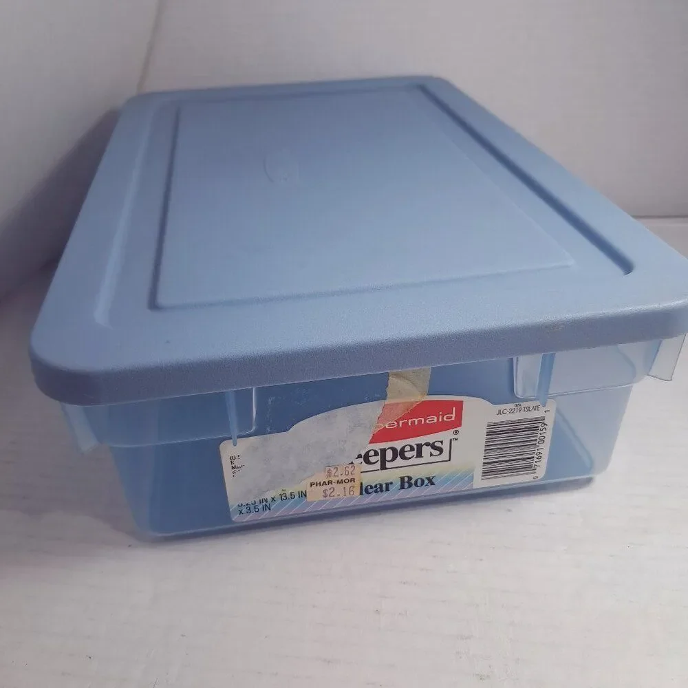 Vintage‎ Rubbermaid 0286 Storage Box Blue clear Container Plastic Snap Shut Lid